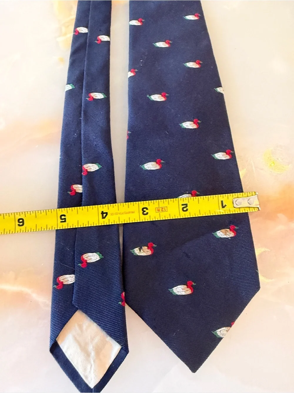 Vintage Navy Tie with Small Red & White Motif